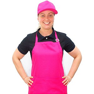 Conjunto de Uniforme Feminino Contendo Boné e Avental Pink com Camisa Polo Preta