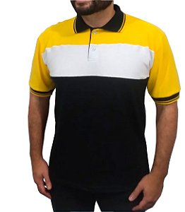 Kit com Camisa Polo Amarela, preta e branca Masculina (Kit com 4 peças - Tamanho G)