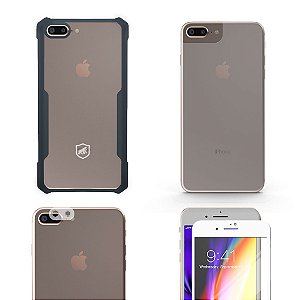 Kit 4 em 1 para iPhone 7 Plus e 8 Plus : Capa Dual Shock X + Películas Defender Glass Branca, Câmera e Nano Traseira - Gshield