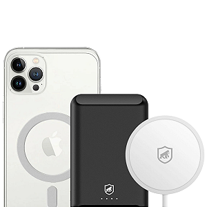 Kit Magsafe iPhone: Carregador Wireless Magsafe + Carregador Portátil Nano Snap Wireless Preto + Capa Magsafe Transparente - Gshield