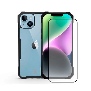 Kit Capa Dual Shock X e Pelicula Coverage 5D Pro Preta para iPhone XR - Gshield