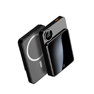 Carregador Portátil Powerbank 10.000mAh com Carregamento Wireless 15W, USB-A, Type-C e Fixação Magnética Compatível com MagSafe - TankSafe - Gshield