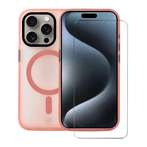 Kit Capa Magsafe Pro Rosa e Pelicula Nano Vidro para iPhone 15 Pro - Gshield