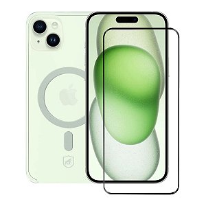 Kit Capa Magsafe Transparente e Pelicula Ultra Glass Preta para iPhone 15 Plus - Gshield
