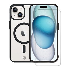 Kit Capa Magsafe Preta e Pelicula Nano Vidro para iPhone 15 - Gshield