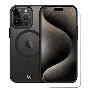 Kit Capa Magsafe Preta e Pelicula Nano Vidro para iPhone 15 Pro - Gshield