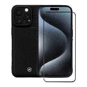 Kit Capa Symetric Preta e Pelicula Coverage 5D Pro Preta para iPhone 15 Pro - Gshield