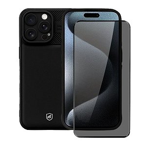Kit Capa Symetric Preta e Película Defender Pro Privacidade para iPhone 15 Pro Max - Gshield
