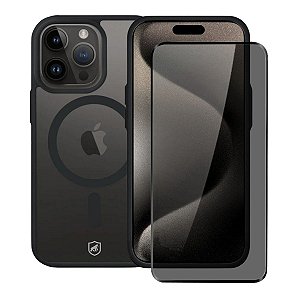 Kit Capa Magsafe Preta e Pelicula Defender Pro Privacidade para iPhone 15 Pro Max - Gshield