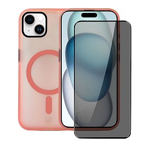 Kit Capa Magsafe Pro Rosa e Pelicula Defender Pro Privacidade para iPhone 15 Plus - Gshield