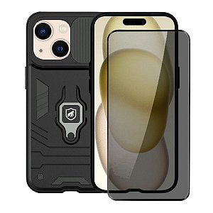 Kit Capa Defender e Película Defender Pro Privacidade para iPhone 15 - Gshield