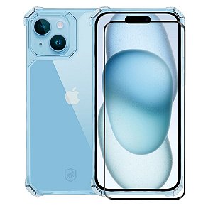 Kit Capa Clear Proof e Pelicula Coverage 5D Pro Preta para iPhone 15 - Gshield