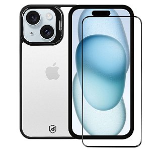 Kit Capa Gravity Preta e Pelicula Ultra Glass para iPhone 15 Plus - Gshield