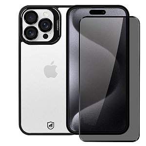 Kit Capa Gravity Preta e Pelicula Defender Pro Privacidade para iPhone 15 Pro Max - Gshield