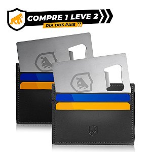 DIA DOS PAIS - Kit Carteira Porta Cartão RFID Ultra Safe e Cartão Abridor em Metal - Compre 1 Leve 2 - Gshield