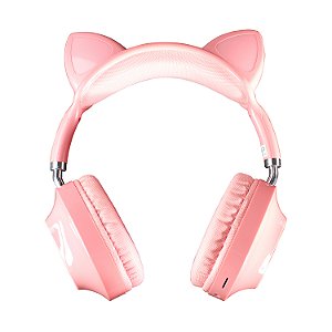 Fone Headset Bluetooth Cat Ear - Extra Bass - Rosa - Verde