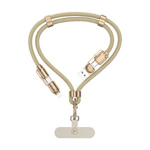 Cordão de Pescoço para Celular com Cabo USB-A / Tipo C / Lightning 240W - 1,5M - Desert - Titanium - Gshield