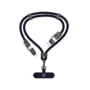 Cordão de Pescoço para Celular com Cabo USB-A / Tipo C / Lightning 240W - 1,5M - Azul Escuro - Titanium - Gshield