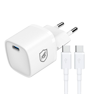 Kit Carregador Turbo Gan Ultra Slim Tipo C 20W + Cabo Dinamic - Branco - Gshield
