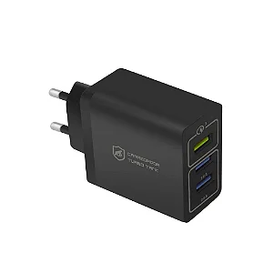 REEMBALADO - Carregador Turbo Triplo até 18W - Preto - Gshield