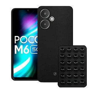 Kit Capa Silicon Veloz para  Poco M6 5G +  Ventosa - Preta - Gshield