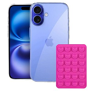 Kit Capa Crystal Slim para Iphone 16 +  Ventosa - ROSA - Gshield