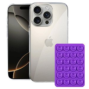 Kit Capa Crystal Slim para Iphone 16 Pro +  Ventosa - Lilás - Gshield