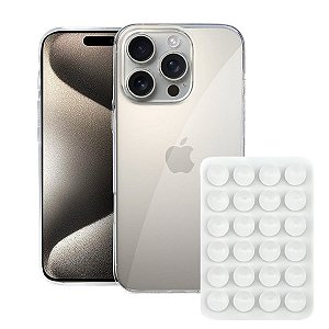 Kit Capa Crystal Slim para iPhone 15 Pro +  Ventosa - Branca - Gshield