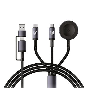 Cabo Carregador 3 em 2 Multifuncional 65W USB-C/Tipo-C + USB-A 1.2M Base Sem Fio para Apple Watch e Samsung Watch - Hydra - Gshield