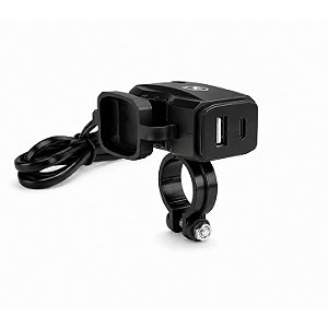 Carregador de Celular Universal para Moto USB-A + USB-C, Carregamento Rápido 15W e Fixação 3 em 1 - Preto - Gshield