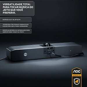Caixa de Som Soundbar Bluetooth 5.3 - Estéreo 6W RGB com AUX, TWS e Bateria Portátil - AOC