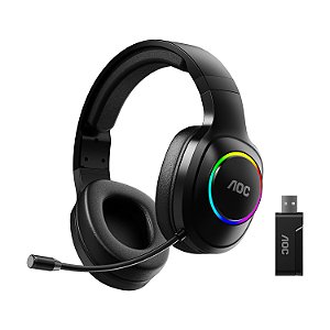 Headset Gamer Sem Fio 2.4G + Bluetooth - RGB, Microfone, Baixa Latência – Preto - AOC