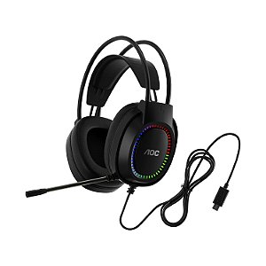 Headset Gamer USB 2.0 com Microfone, RGB, Som Imersivo e Conforto Premium – Preto - AOC