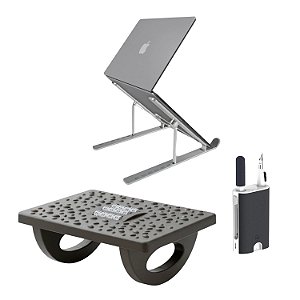 Kit Escritório e Home Office - Apoio para Pés Ergonômico + Suporte Notebook + Conjunto de Limpeza - Gshield