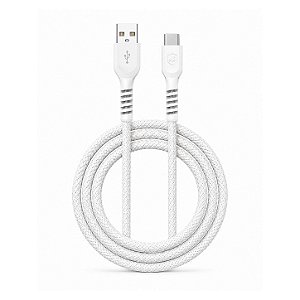 Cabo Dual Armor Tipo C/ USB-A 1M com Carregamento Rápido 18W Revestido em Nylon Balístico - Branco - Gshield