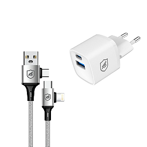 Kit Carregamento Rápido GaN 20W com Cabo 4 em 1 65W USB-C Lightning - Gshield