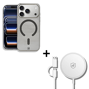Kit Capa Crystal Slim Titanium para iPhone 17 Pro + Carregador Wireless MagSafe - Gshield