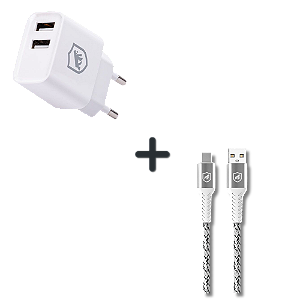 Kit Carregador de Parede Flex USB-A 12W + Cabo Nylon Kevlar USB-A / Tipo-C 1,5M - Branco - Gshield
