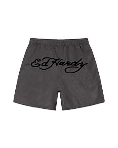 Ed Hardy - Shorts D'Água Cinza "Logo"