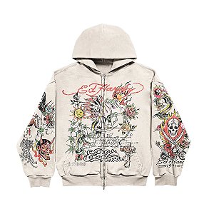 Blusa - Moletom Zip Up Off White "Fortal" Ed Hardy x Matuê