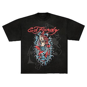 Camiseta Ed Hardy - "Sereia Mística" Preta