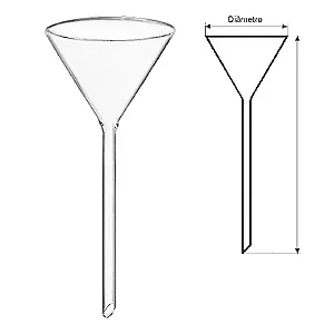 FUNIL DE VIDRO BORO LISO HASTE LONGA DIAMETRO 100MM CAPACIDADE 125ML