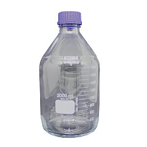 FRASCO REAGENTE VIDRO BORO INCOLOR GRADUADO COM TAMPA ROSCA AZUL 2L
