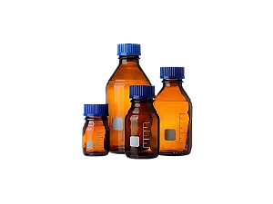 FRASCO REAGENTE ÂMBAR 500ML VIDRO NEUTRO TAMPA AZUL