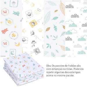 FRALDA DE PANO SUPER LUXO PAPI COM BAINHA ESTAMPADA 70CM X 67 CM NEUTRA