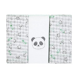 FRALDA BORDADA E ESTAMPADA 70X68 COM 3 PANDA