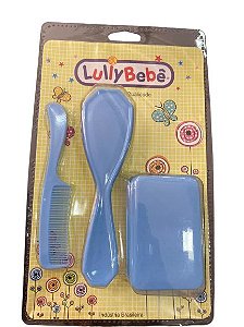 KIT ESCOVA, PENTE E SABONETEIRA AZUL LISO - LULLY BABY