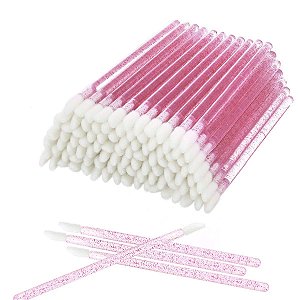 Bastão Pincel Aplicador de Maquiagem Henna Gloss Descartável com Glitter 50un