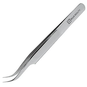 Pinça Ella Beauty para Alongamento Cílios Ponta Curva Prata