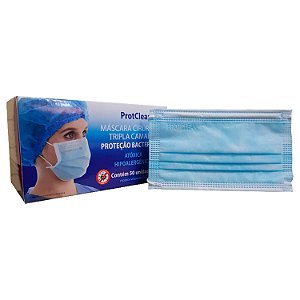 Máscara Tripla ProtClean Proteção Bacteriana Com Elástico 50un Cores
